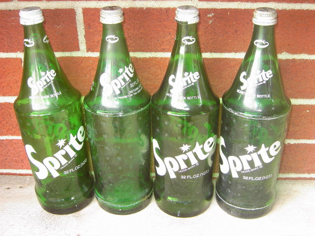 SPRITE GREEN SODA BOTTLE SET COCA COLA COMPANY 32 OUNCE LARGE SIZE