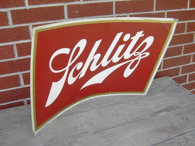SCHLITZ BEER CARDBOARD SIGN 1958 MILWAUKEE WISCONSIN BREWERY ADVERTISING EMBLEM