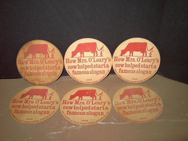 SCHLITZ BEER MRS O' LEARY'S COW CHICAGO FIRE BEVERAGE COASTER ADVERTISING BAR COCKTAIL ACCESSORY