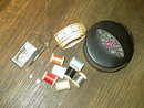 AUSTRIA GERMANY TRAVEL SEWING KIT WOODEN THREAD SPOOLS SCISSORS NEEDLE BOOK MEASURE SAFETY PINS PLASTIC THIMBLE