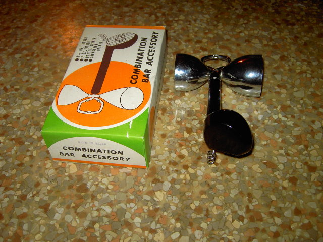 GOLF CLUB DRIVER COMBINATION BAR ACCESSORY JIGGER BOTTLE OPENER CORKSCREW COCKTAIL SERVING UTENSIL ORIGINAL RETRO CARDBOARD BOX