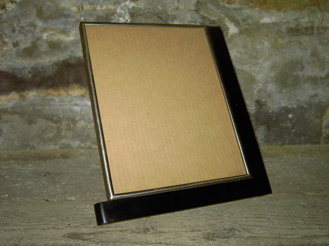 ART DECO PICTURE FRAME BLACK PAINTED WOOD SILVER TONE METAL BORDERS