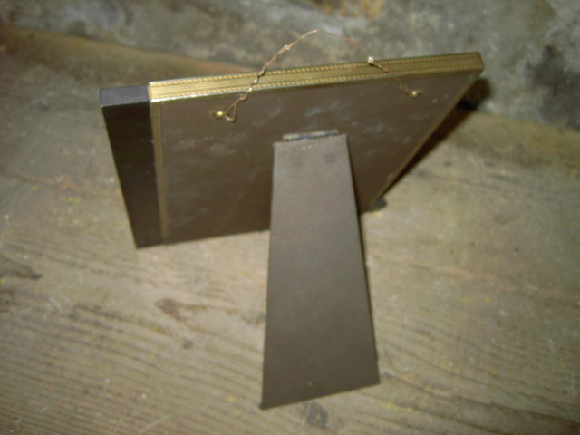 ART DECO PICTURE FRAME BLACK PAINTED WOOD SILVER TONE METAL BORDERS