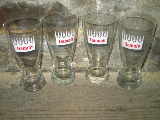 HAMMS BEER GLASS LAND SKY BLUE WATER TUMBLER LIBBEY OWENS ILLINOIS TOLEDO OHIO