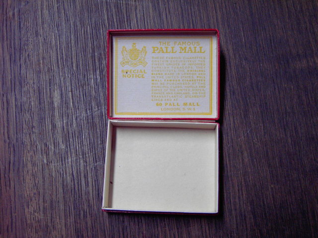 CIGARETTE BOX PALL MALL GEORGES NORTH CAROLINA CORK TIPPED