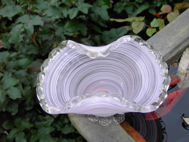 ITALY MURANO LAVENDER BASKET CANDY DISH PURPLE WHITE BOWL
