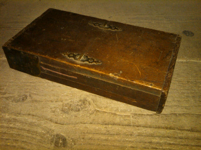 VICTORIAN ERA DRILL BIT SET WALNUT WOOD STORAGE BOX OAK LEAF IRWIN MOHAWK MANUFACTURER MARK