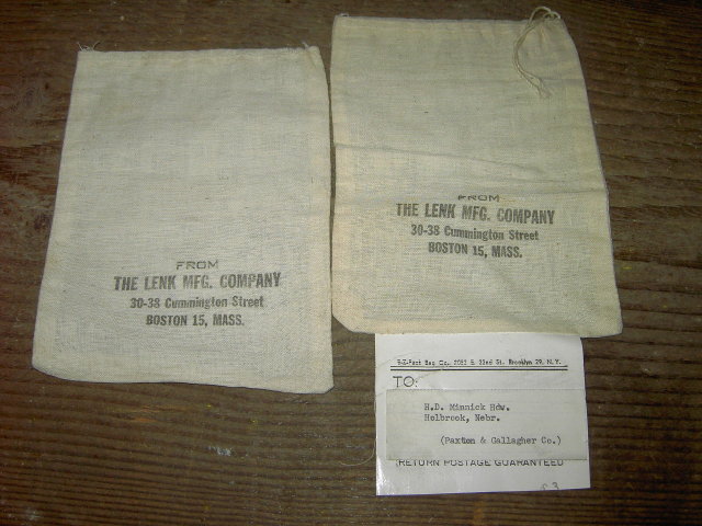 BOSTON MASSACHUSETTS COTTON SACK LENK MANUFACTURING CUMMINGTON STREET LINEN BAG HOLBROOK NEBRASKA PAPER TAG