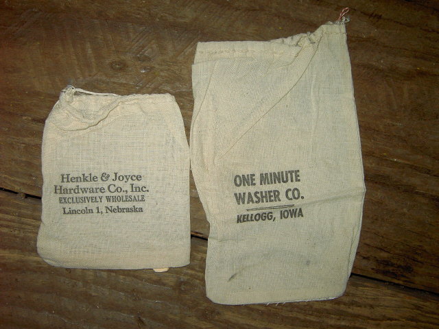 KELLOGG IOWA LINCOLN NEBRASKA COTTON SACK HARDWARE BAG HENKLE JOYCE ONE MINUTE WASHER COMPANY