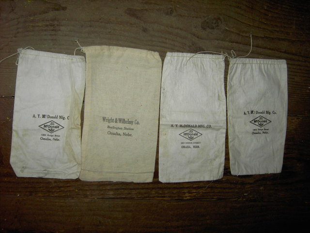 OMAHA NEBRASKA COTTON SACK WRIGHT WILHELMY BURLINGTON STATION A Y MCDONALD DODGE STREET ADVERTISING BAG