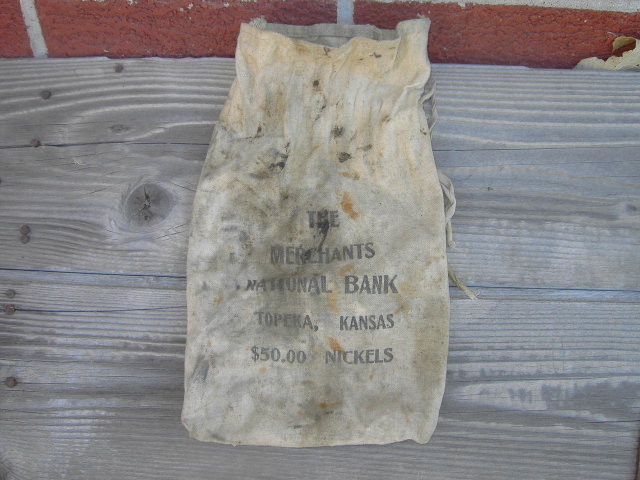 TOPEKA KANSAS MERCHANTS NATIONAL BANK BAG NICKEL SACK CURRENCY TOTE