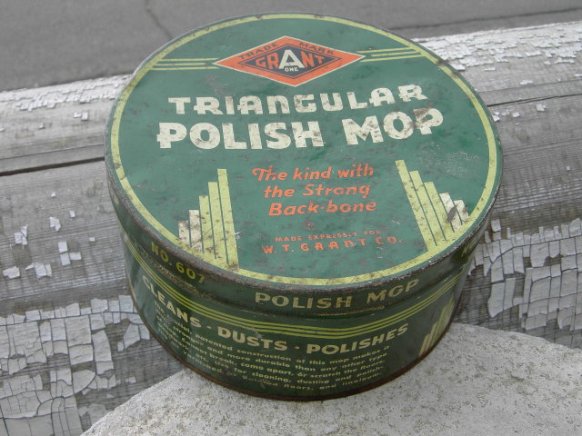GRANT ONE TRIANGULAR POLISH MOP TIN CAN HOUSEHOLD CANNISTER
