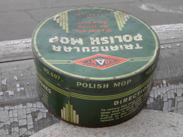 GRANT ONE TRIANGULAR POLISH MOP TIN CAN HOUSEHOLD CANNISTER
