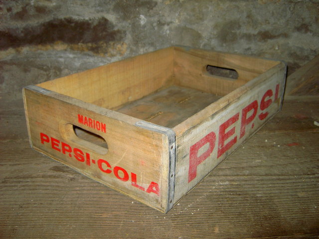 MARION COUNTY IOWA CRATE PEPSI COLA BOTTLE TOTE WOODEN BOX