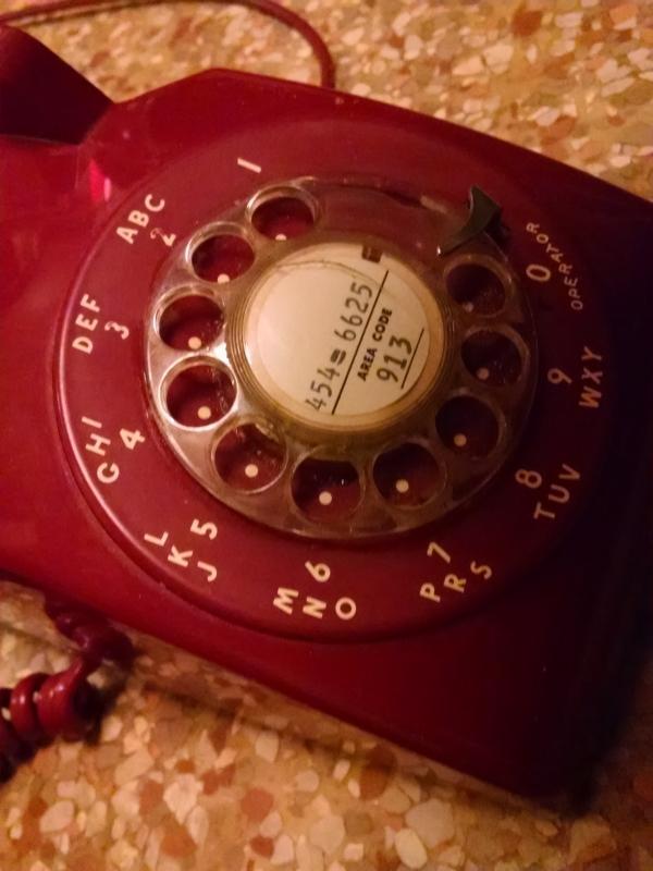 RETRO RED TELEPHONE CRADLE STYLE COMMUNICATION DEVICE ITT BRAND ROTARY DIAL PHONE