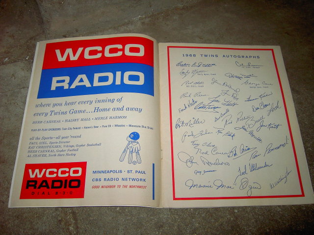 1968 MINNESOTA TWINS BASEBALL CLUB OFFICIAL GAME PROGRAM SCORECARD