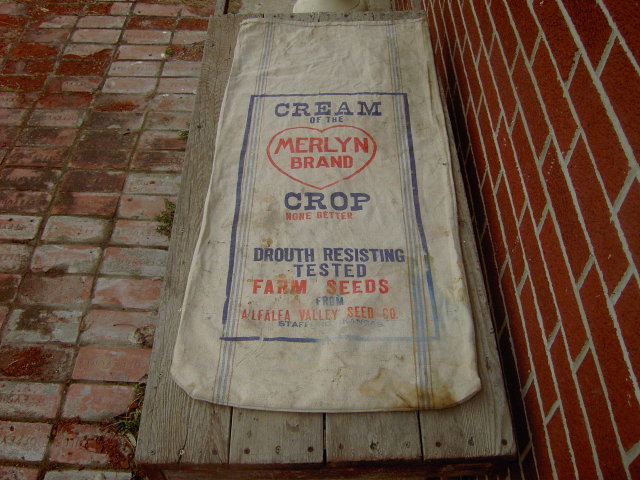 MERLYN BRAND FEED SACK STAFFORD KANSAS COTTON BAG ALFALFA VALLEY SEED COMPANY ADVERTISING