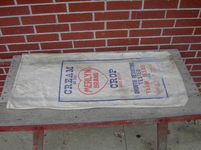 MERLYN BRAND FEED SACK STAFFORD KANSAS COTTON BAG ALFALFA VALLEY SEED COMPANY ADVERTISING