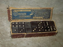 CROWN EMBOSSING COMPANY DOMINOES VICTORIAN ERA TOY WOOD DOMINO TILE GAME