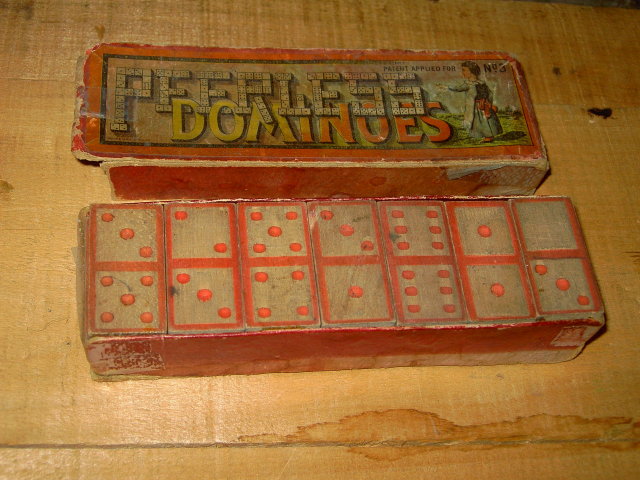 PEERLESS DOMINOES VICTORIAN ERA WOOD DOMINO TILE GAME PASTIME ROCHESTER LITHO COMPANY BOX