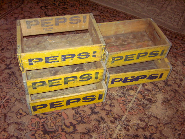 PEPSI COLA CRATE BOX SOFT DRINK BOTTLE TOTE CASE BLUE YELLOW PAINT ADVERTISING