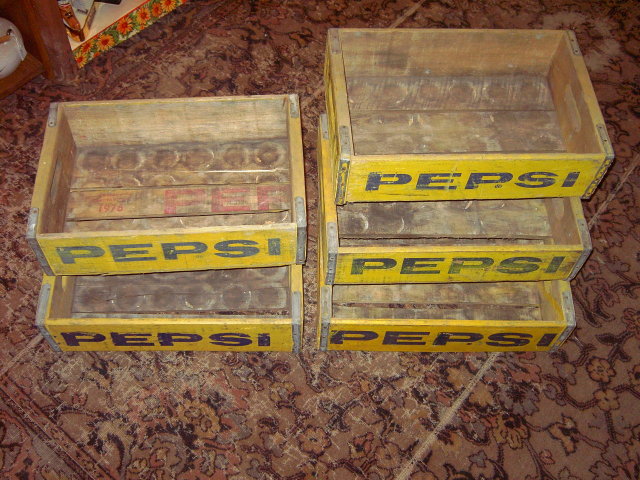 PEPSI COLA CRATE BOX SOFT DRINK BOTTLE TOTE CASE BLUE YELLOW PAINT ADVERTISING