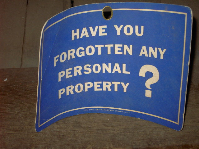 PULLMAN COMPANY TRAIN CAR QUIET SIGN PERSONAL PROPERTY DOOR HANGER