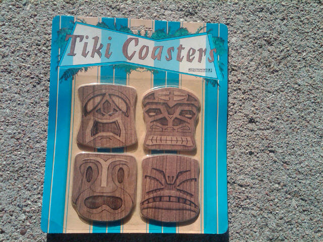 TIKIDOM POLYNESIAN GOD TIKI COASTER SET BAR DRINK GLASS ACCESSORY ORIGINAL BLISTER PACKAGE