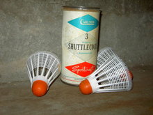CARLTON SPORTCRAFT BADMINTON SHUTTLECOCK ENGLAND BERGENFIELD NEW JERSEY ADVERTISING CAN BOX TUBE
