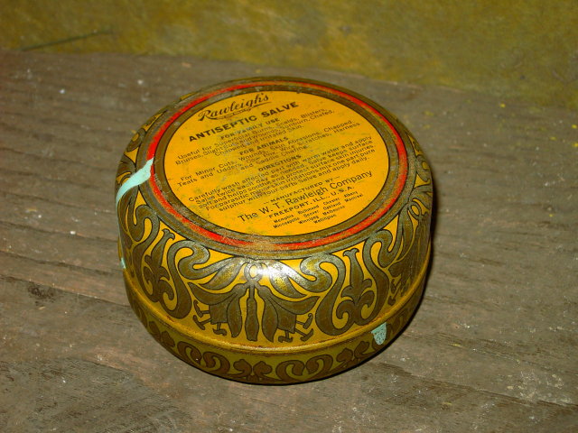 RAWLEIGHS ANTISEPTIC SALVE CAN FREEPORT ILLINOIS ADVERTISING TIN TUB