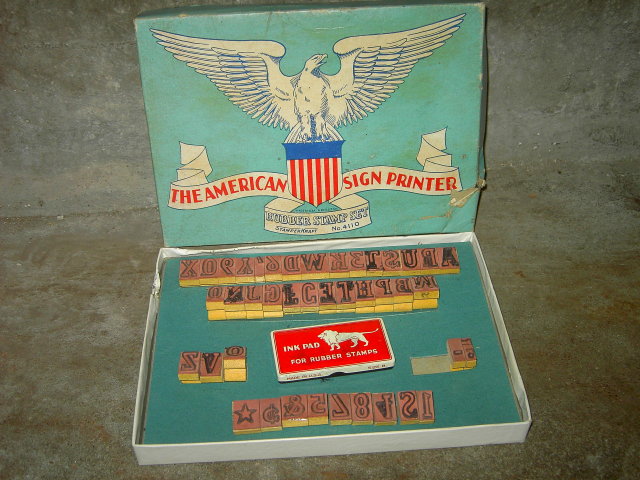 AMERICAN SIGN PRINTER RUBBER STAMP SET EAGLE SHIELD ORIGINAL BOX