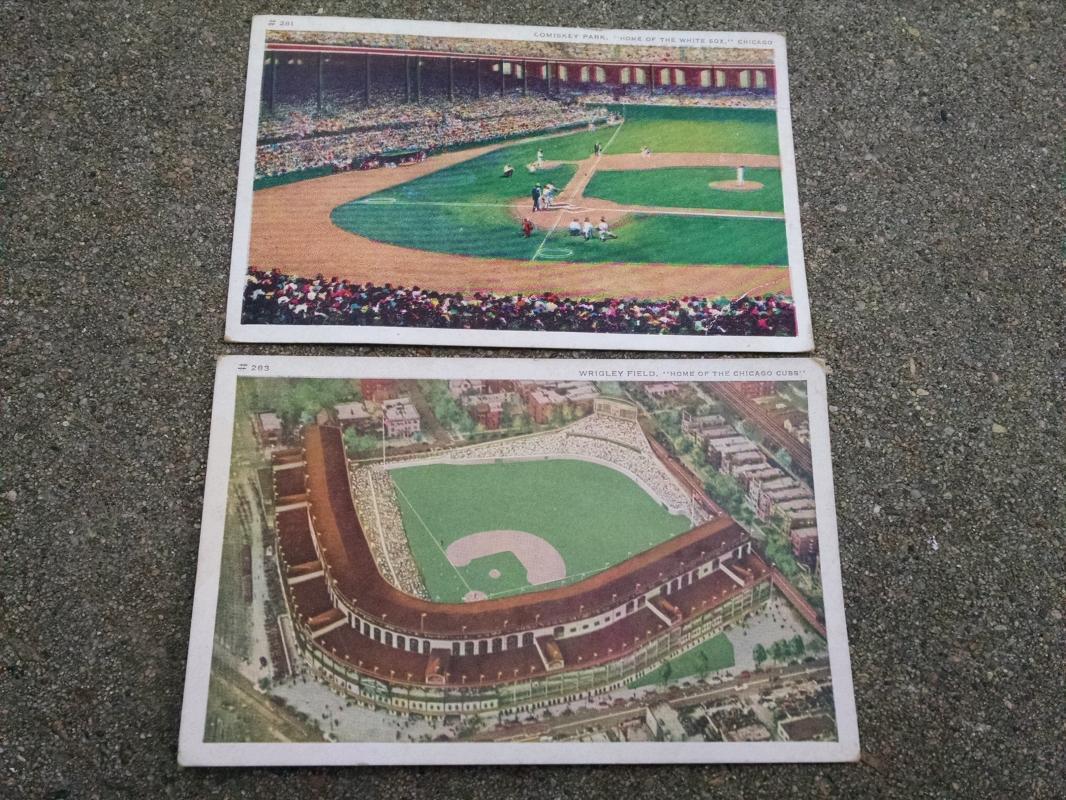 comiskey park wrigley field postcard chicago illinois historic sports team landmark cubs white sox paper collectible
