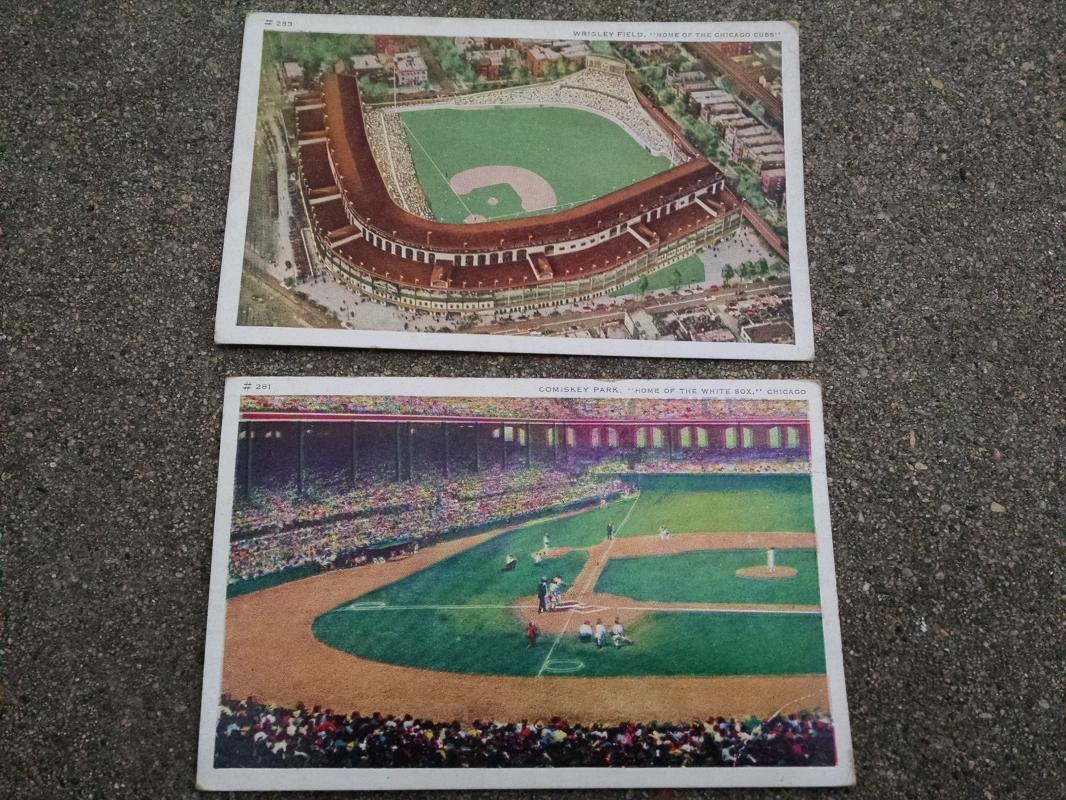 comiskey park wrigley field postcard chicago illinois historic sports team landmark cubs white sox paper collectible