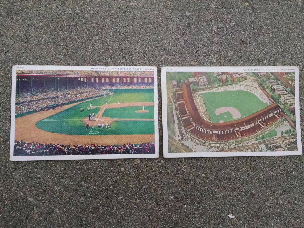 comiskey park wrigley field postcard chicago illinois historic sports team landmark cubs white sox paper collectible