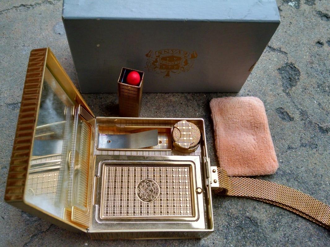 Evans Elegance ladies purse makeup lipstick compact cigarette lighter tobacco carrier fancy evening case original gift box