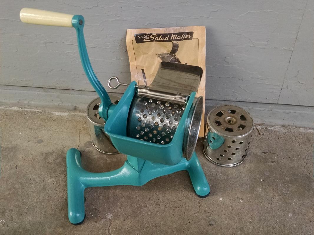 retro salad maker food slicer shredder kitchen tool turquoise blue utensil Germany German made household device