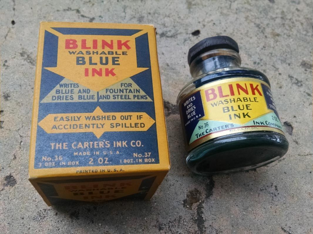 Blink Brand Blue Ink Bottle Carter's USA cardboard advertising box collectible desk accessory