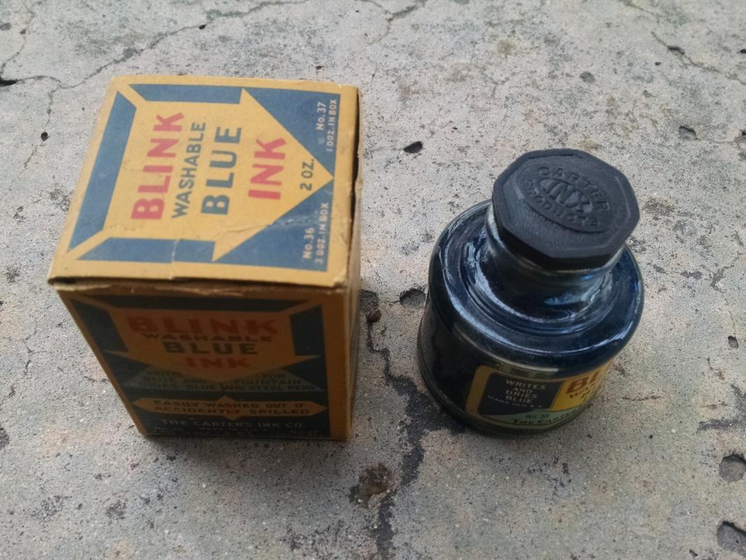 Blink Brand Blue Ink Bottle Carter's USA cardboard advertising box collectible desk accessory