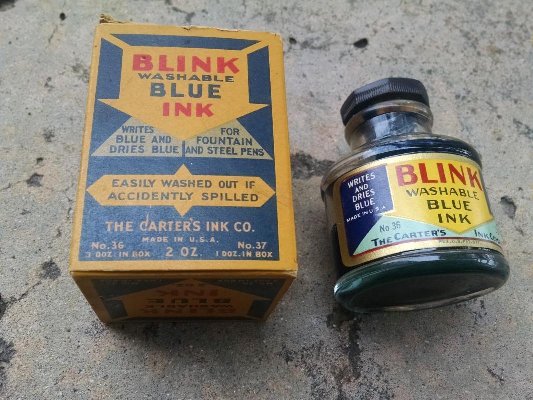 Blink Brand Blue Ink Bottle Carter's USA cardboard advertising box collectible desk accessory