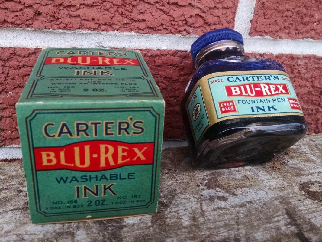 Carter's Blu Rex Ink Bottle Carter Inx Products Colorful Blue Red Original Advertising Box