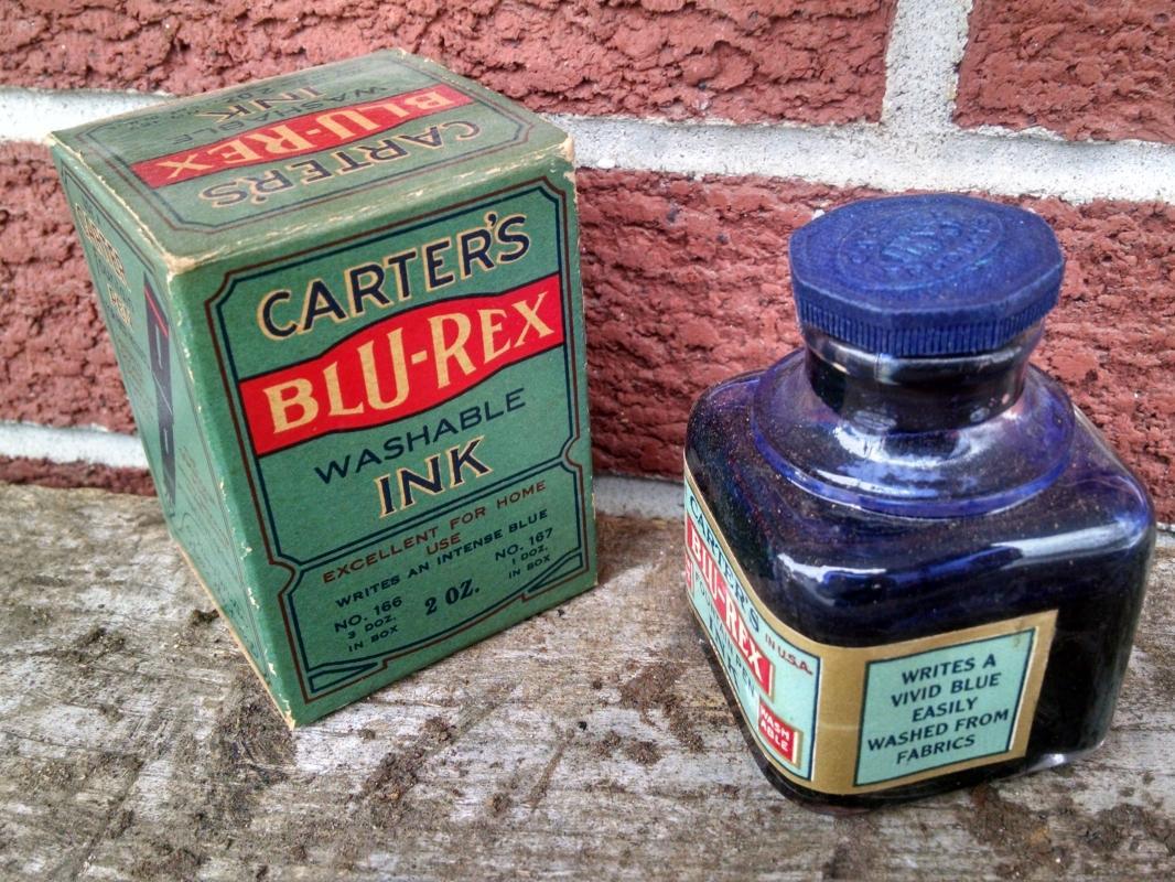 Carter's Blu Rex Ink Bottle Carter Inx Products Colorful Blue Red Original Advertising Box