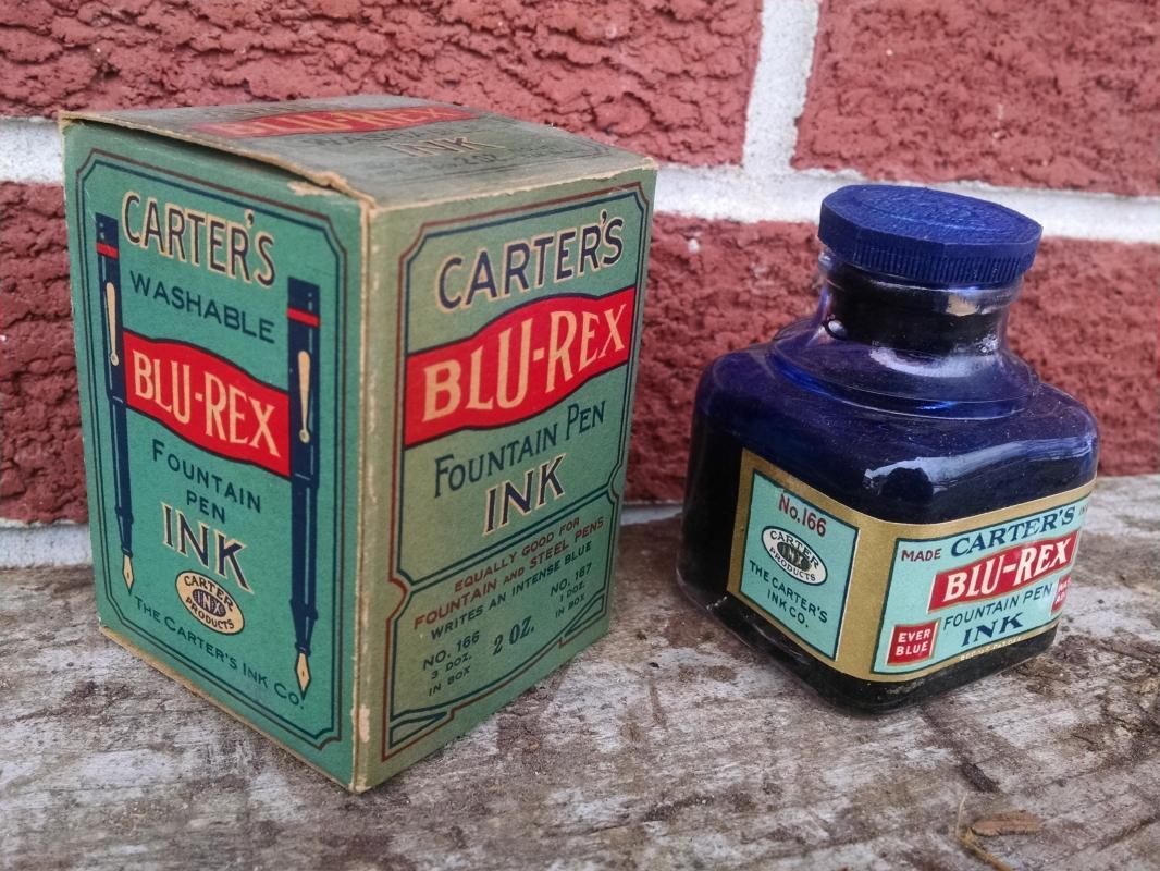 Carter's Blu Rex Ink Bottle Carter Inx Products Colorful Blue Red Original Advertising Box
