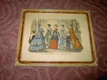 GODEY'S LADY FASHION PRINT 1869 VICTORIAN APPAREL NEW YORK MORRIS BENDIEN MARK ART NOUVEAU FRAME
