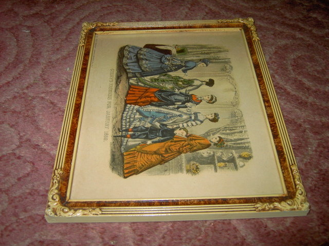GODEY'S LADY FASHION PRINT 1869 VICTORIAN APPAREL NEW YORK MORRIS BENDIEN MARK ART NOUVEAU FRAME