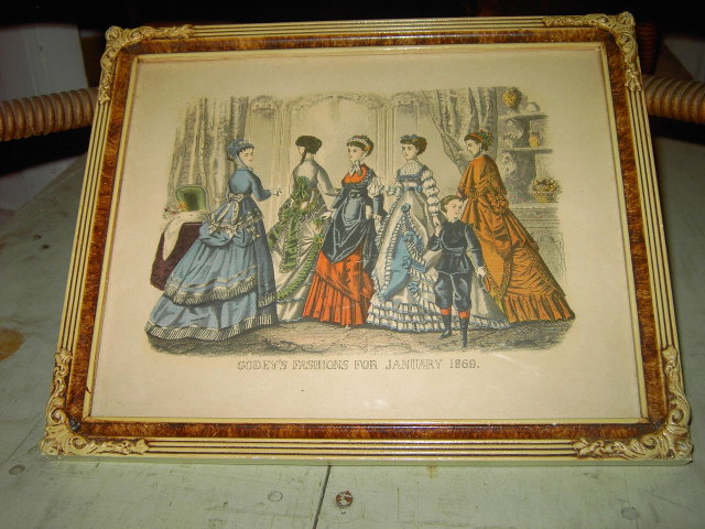 GODEY'S LADY FASHION PRINT 1869 VICTORIAN APPAREL NEW YORK MORRIS BENDIEN MARK ART NOUVEAU FRAME