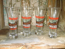 BUDWEISER CLYDESDALE HORSE BEER GLASS ANHEUSER BUSCH BELL STYLE TUMBLER SET BAR UTENSIL