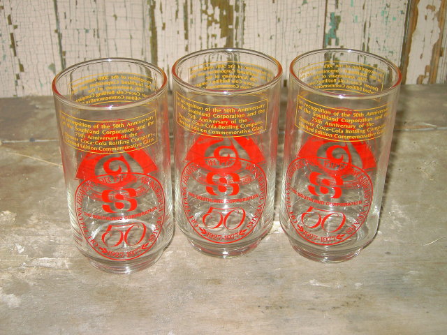 DENVER COLORADO SOUTHLAND COKE BOTTLING COMPANY TUMBLER BEVERAGE GLASS 50TH 75TH ANNIVERSARY COMMEMORATIVE BAR UTENSIL 1977 DATE