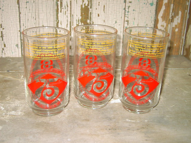 DENVER COLORADO SOUTHLAND COKE BOTTLING COMPANY TUMBLER BEVERAGE GLASS 50TH 75TH ANNIVERSARY COMMEMORATIVE BAR UTENSIL 1977 DATE