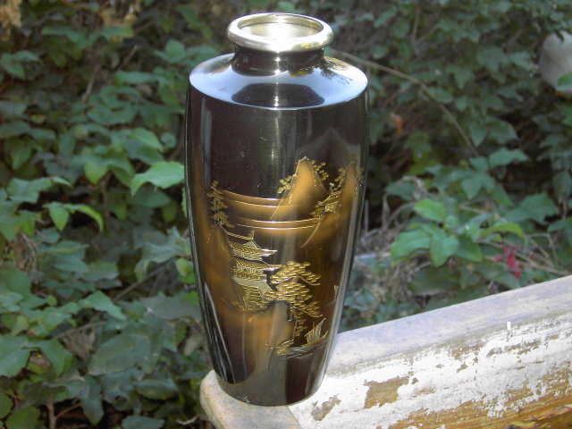 ORIENTAL CARVED METAL VASE FLOWER DISPLAY CARAFE