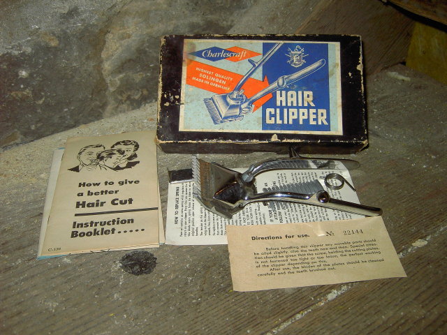 CHARLESCRAFT HAIR CLIPPER HOME BARBER ACCESSORY GERMANY ELK GROVE ILLINOIS INSTRUCTION FLYER ORIGINAL CARDBOARD BOX